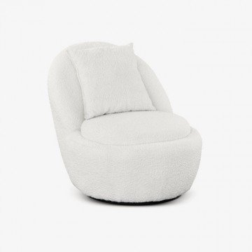 RABENDA כורסא מעוגלת בגוון שמנת עם כרית נוי, מרופדת בבד בוקלה