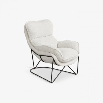 ANNECY כורסא מעוצבת מרופדת בבד בוקלה בגוון שמנת