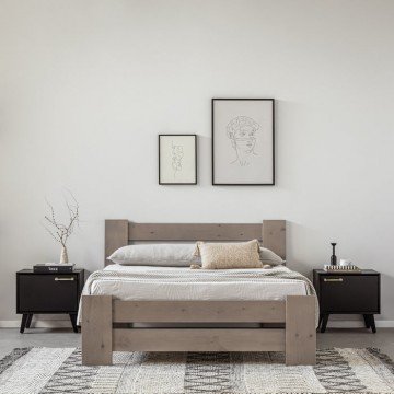 ASPEN מיטה זוגית מעץ מלא בגוון אפור