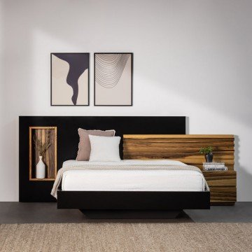 KANZEN מיטה אקלקטית ייחודית בשילוב גווני עץ