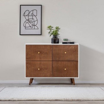 LUCILE קומודה עם 4 מגירות עץ ומסגרת בגוון לבן