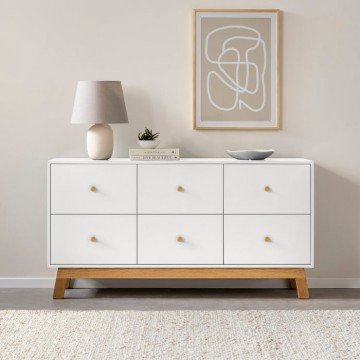 SOMMER שידה עם 6 מגירות בשילוב בסיס עץ אלון