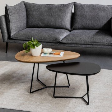 BLANCHE סט שולחנות בגווני עץ אלון טבעי ושחור