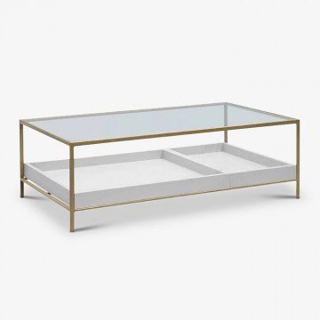 LUGER שולחן מלבני מברזל מוזהב, עם יחידת מגש לבנה