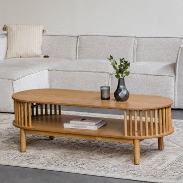 NEO שולחן סלון מעוצב עם מדף אחסון פתוח ושלבי עץ מלא