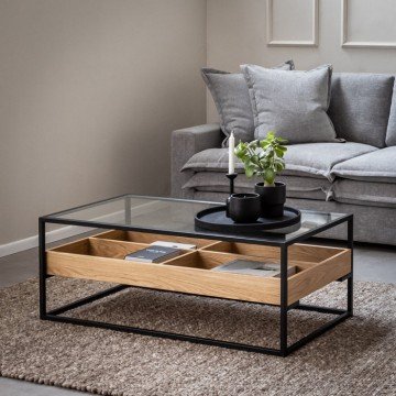 MOTO שולחן מלבני מברזל ועץ מחופה זכוכית