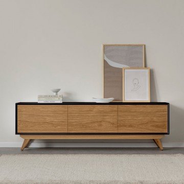 OBSESSION מזנון עץ אלון במעטפת אפוקסית בגוון שחור, וברוחב 180 ס"מ