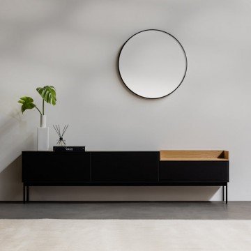 DANGER מזנון מודרני בגווני שחור ואלון טבעי עם 3 מקומות איחסון