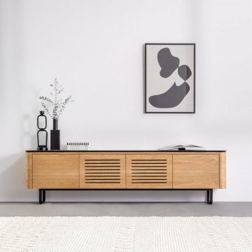 DEXTER מזנון מעוגל עשוי עץ עם משטח פורמיקת שיש שחורה