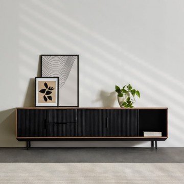 KEYTON מזנון מודרני בעיצוב תבליטים מאונכים ופורמייקה בגוון אגוז