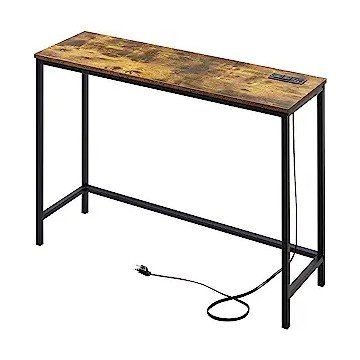 Lifewit 39.4” Console Entryway Table with 2 Power Outlets and 2 USB Ports,Industrial Narrow Sofa Table for Hallway, Living Room,Bedroom,Kitchen, Metal Frame, Rustic Brown, Easy Assembly