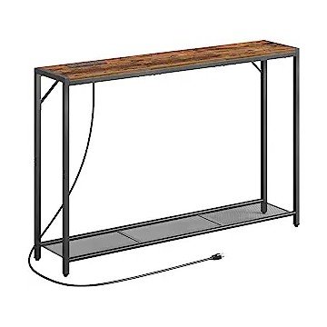 MAHANCRIS Sofa Table with Power Outlet, 43.7" Console Table with USB Ports, Behind Couch Table, Entryway Table for Living Room, Entryway, Foyer, Metal Frame, Adjustable Feet, Rustic Brown CTHR11E01Z1