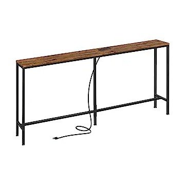 SUPERJARE 70 Inch Console Table with Outlet, Sofa Table with Charging Station, Narrow Entryway Table, Skinny Hallway Table, Behind Couch Table, for Living Room - Vintage Brown