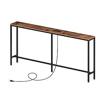 MAHANCRIS Skinny Console Table with Power Outlets, 63" Narrow Sofa Table, Behind Couch Table with Charging Station, Sofa Hallway Table for Plants, Living Room CTHR165E01Z1