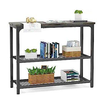 Ecoprsio Small Console Table, Sofa Table with Double Mesh Shelves, Modern Entryway Table for Entryway, Hallway, Foyer, Front Hall, Sofa Couch, Living Room, Bar, Kitchen, 32 Inch, Grey