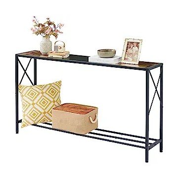 Tajsoon 55.1 Inch Console Table, Industrial entryway Table, Narrow Sofa Table with Shelves, Entrance Table for Entryway, Hallway, Living Room, Foyer, Corridor, Office, Rustic Brown & Black