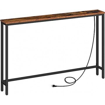 HOOBRO 47.2" Skinny Console Table with Power Outlets, 5.9" Behind Couch Table with Charging Station, Narrow Sofa Table, Long and Thin Table for Entryway, Living Room, Rustic Brown BF15XG01G1