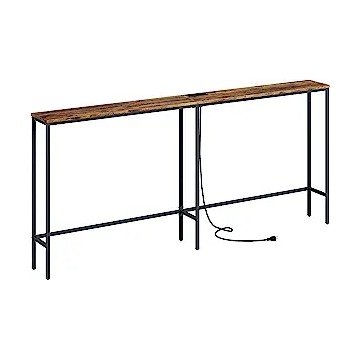 Masupu 70.9 Inch Console Table with Power Outlet,Modern Narrow Long Sofa Table Behind Couch,Skinny Entry Table with Gold Metal Frame for Entryway,Living Room, Hallway,Rustic Brown