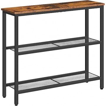 HOOBRO 29.5" Narrow Console Table, 3-Tier Entryway Table, Thin Sofa Table with Shelf, Side Table, Display Table, for Hallway, Entrance, Living Room, Bedroom, Rustic Brown and Black BF73XG01
