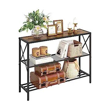 Hoctieon Industrial Console Table, 3 Tier Entryway Table, Hallway Table, Narrow Sofa Table with Shelves, Entrance Table for Entryway, Living Room, Foyer, Hallway, Office, Rustic Brown