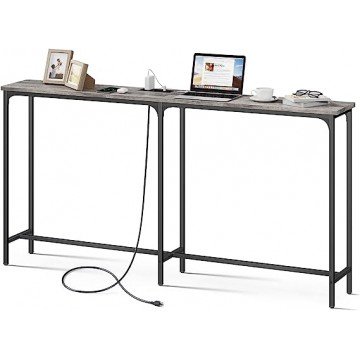 DEPAD 70 Inch Extra-Long Console Table with 2 Power Outlets and 1 Type C Port and 1 USB Port, 10.6” D x 70.9” L x 35.4” H Sofa Table, Grey Behind Couch Table, Narrow Long Entryway Table