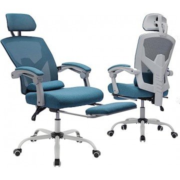 Ergonomic Office Chair, Reclining High Back Mesh Chair, Computer Desk Chair, Swivel Rolling Home Task Chair with Lumbar Support Pillow, Adjustable Headrest, Retractable Footrest and Padded Armrests