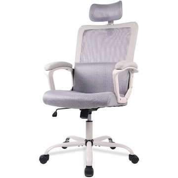 Desk Chair, Ergonomic Mesh Office Chair High Back Computer Chair with Adjustable Headrest,Lumbar Support, Tilt Function,Swivel Rolling, Soft PU Armrest Task Chair Home Office Desk Chairs, Grey