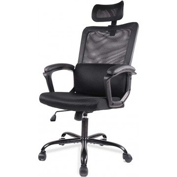Desk Chair, Ergonomic Mesh Office Chair High Back Computer Chair with Adjustable Headrest,Lumbar Support, Tilt Function,Swivel Rolling, Soft PU Armrest Task Chair Home Office Desk Chairs, Black