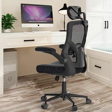???? ?????? ?????, Ergonomic Mesh Desk Chair, High Back Computer Chair- Adjustable Headrest with Flip-Up Arms, Lumbar Support, Swivel Executive Task Chair (Modern, Black)