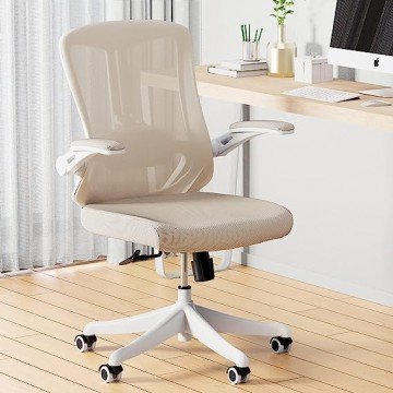 balmstar Office Chair, Ergonomic Desk Chair Home Office Desk Chairs, Breathable Mid-Back Comfortable Mesh Computer Chair with PU Silent Wheels, Flip-up Armrests, Tilt Function, Lumbar Support (Khaki)
