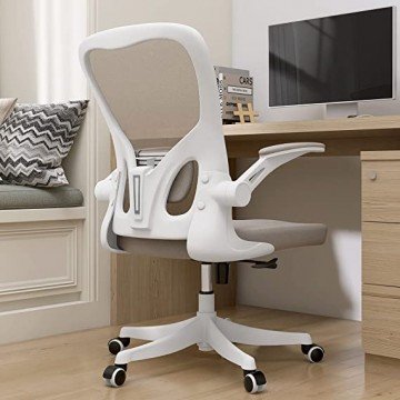 Monhey Office Chair - Ergonomic Office Chair with Lumbar Support & Flip-up Arms Home Office Desk Chairs Height Adjustable High Back Rockable Computer Chair Swivel 360° Warm Taupe Mesh Study Chair