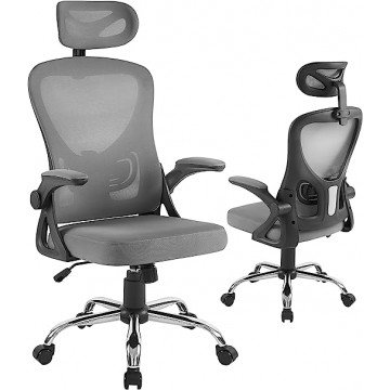 VECELO High Back Ergonomic Office Chair with Adjustable Headrest Armrest Mesh Lumbar Support, Swivel Wheels for Home Study Work, Gray