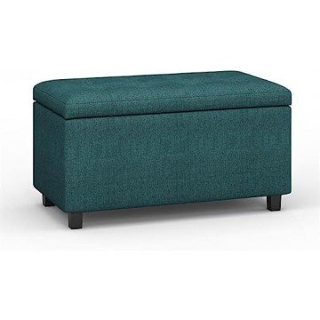 SIMPLIHOME Cosmopolitan 34 inch Wide Rectangle Lift Top Storage Ottoman in Upholstered Teal Tufted Polyester Fabric, Footrest Stool, Coffee Table for the Living Room, Bedroom and Kids Room