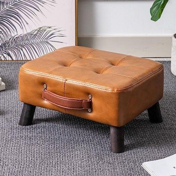 Small foot stool ottoman, PU leather rectangle ottoman footrest, bedside step stool with wood legs, small Rectangular stool, foot rest for couch, small leather ottoman for desk, living room, bedroom