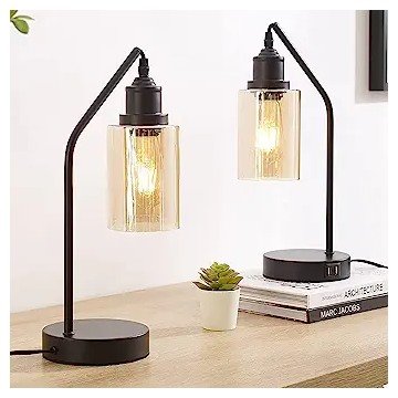 AKASUKI Industrial Touch Control Table Lamps Set of 2, Black Bedside Lamps for Bedrooms with 2 USB Ports, 3-Way Dimmable Nightstand Lamp for Living Room End Tables (LED Edison Bulb Included)