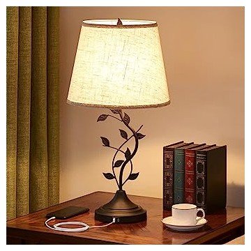 Kakanuo USB Table Lamp Bedside Lamp, Nightstand Lamp for Living Room with USB-A and USB-C Charging Ports, Traditional Tall Bedroom Lamp Desk Lamp Large Retro Table Lamp for Bedroom and End Table