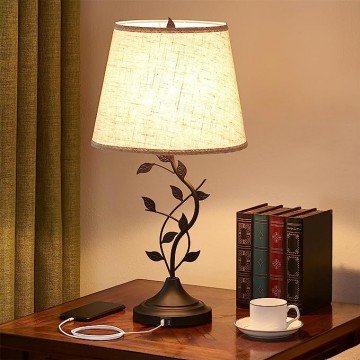 Kakanuo USB Table Lamp Bedside Lamp, Nightstand Lamp for Living Room with USB-A and USB-C Charging Ports, Traditional Tall Bedroom Lamp Desk Lamp Large Retro Table Lamp for Bedroom and End Table