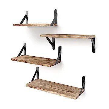 YGEOMER Floating Shelves, Rustic Wood Shelves, 4 Sets of Wall Mounted Shelf for Bathroom Decor, Bedroom, Living Room and Plants (Carbonized Black)