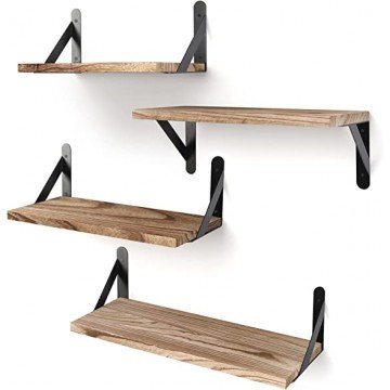 YGEOMER Floating Shelves, Rustic Wood Shelves, 4 Sets of Wall Mounted Shelf for Bathroom Decor, Bedroom, Living Room and Plants (Carbonized Black)