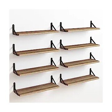 Fixwal Floating Shelves Wall Shelves Width 4.7in Rustic Wood Set of 8, Wall Storage Shelves for Bedroom, Living Room, Kitchen, Bathroom, Office and Plants (Carbonized Black)
