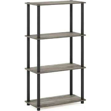 Furinno (99557GYW/BK) Turn-N-Tube 4-Tier Multipurpose Shelf Display Rack - French Oak Grey/Black