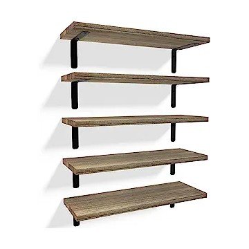 RICHER HOUSE Floating Wall Shelves, Rustic Wood Bathroom Shelves Set of 5, Farmhouse Style Floating Shelf for Wall Décor, Hanging Shelves for Bedroom, Storage, Kitchen, Living Room - Carbonized Black