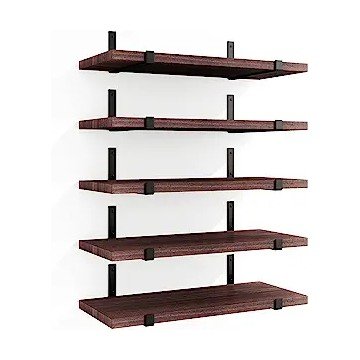 Fixwal Floating Shelves, Width 4.7in Wall Shelves Set of 5, Rustic Wood Wall Storage Shelves for Bedroom, Living Room, Kitchen, Bathroom, Office and Plants (Walnut Brown)