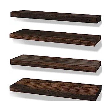 IKJZIZP Rustic Farmhouse Floating Shelves for Wall Decor Storage Wood Wooden Wall Shelves for Bedroom Bathroom Kitchen Living Room - Brown Set of 4