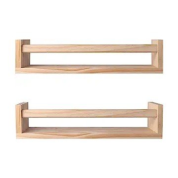 birola Nursery Shelves,Set of 2 Naturel Wood Floating Wall Bookshelf for Kids,Nursery Shelves for Wall,Bathroom Decor, Kitchen Spice Rack (Burlywood)