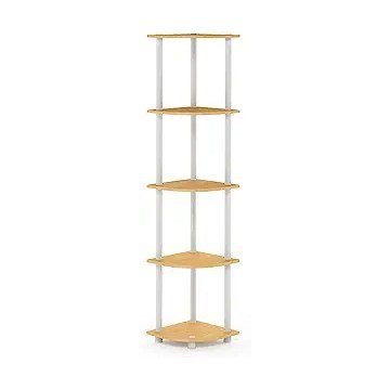 Furinno Turn-N-Tube 5 Tier Corner Display Rack Multipurpose Shelving Unit, 1-Pack, Beech/White