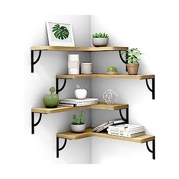 Canupdog Corner Floating Shelves Wall Mounted Set of 4, Wood Display Storage Wall Shelves for Living Room, Bedroom, Office, Bathroom Kitchen & Decoration