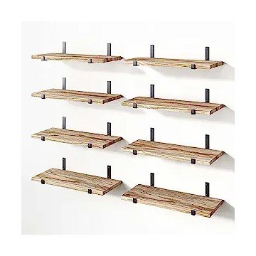 YGEOMER Floating Shelves, Set of 8, Rustic Wall Shelves, Wood Floating Shelf for Bedroom, Living Room, Book and Bathroom（Carbonized Black）