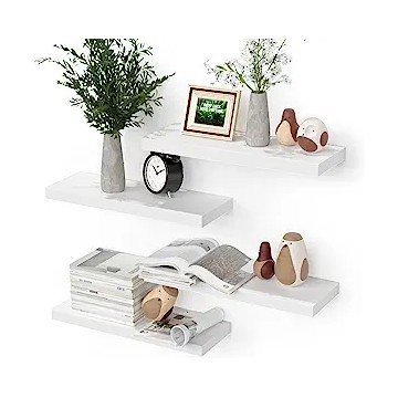 Boswillon White Floating Shelves for Wall, 4 Sets for Bedroom with Invisible Brackets for Wall Decor, Modern for Bathroom, Kitchen